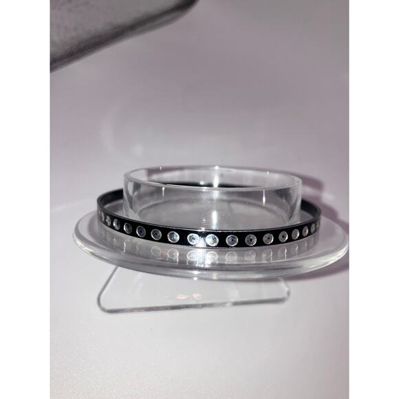 Black Silver Round with Pin Hole Punk Rock 2.75" Bangle Bracelet! - Picture 2 of 5